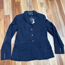 295 Lauren Ralph Lauren Women s Sz 8 Herringbone Cotton Blend Blazer Navy Elbow