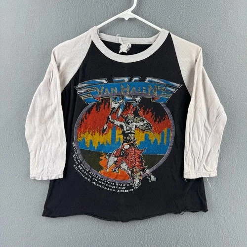Van Halen T Shirt Mens Fits Small 80s Raglan Co 1980s vintage concert t-shirt, vintage, size S, single stitch, B+ condition