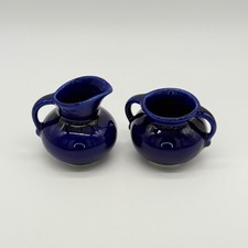 Vtg Cobalt Blue Miniature Ceramic Creamer & Pitcher Set