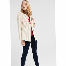 Springfield Women's Ecru Blazer M Beige Lightweight Stylish Rever Neck Linen ...