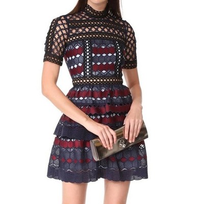 Self-Portrait Hexagonal Guipure Lace Mini Dress Navy Burgundy Cocktail Glam  Sz 4 | eBay