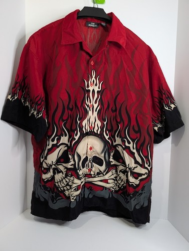 Chemise homme Y2K City Impact L streetwear flammes crânes imprimé intégral os croisé - Photo 1/9