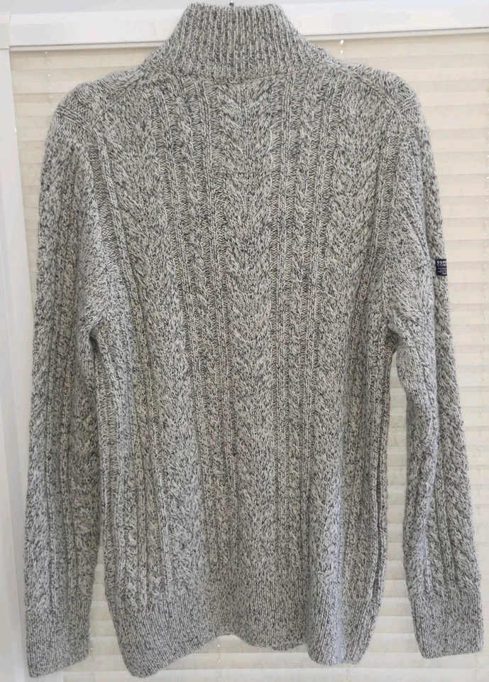 Mens XXL 2XL Superdry 1/4 Zip Neck Grey & White Cable Knit Jumper. Exc Condition - Image 2 of 4