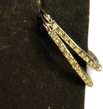 WHITE GOLD 14K Round Hoop Earrings 3/4 Inch 2 MM Yellow Stones 1.5 gr