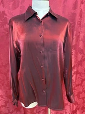 Karen Scott Long Sleeves Womens Shimmer Satiny Blouse Red Solid Holiday Sz M