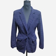 Vtg Evan Picone Blazer Womens 6 Blue Checkered Wool Made In USA 90s Office Siren
