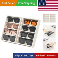 2 Pcs Sunglasses Organizer 4-Grid Velvet Tray Eyeglass Jewelry Storage Drawer