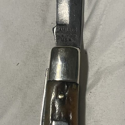 1960S Camillus Rare 3 Blade Dog Leg Jack Knife Green Bones Handles