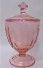 Vintage Depression Jeannette Pink Floral Poinsettia Covered Candy Dish u560