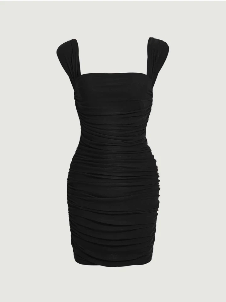 Vestido ceñido al cuerpo negro MOD liso acanalado talla XS S M L Foto 4 de 4