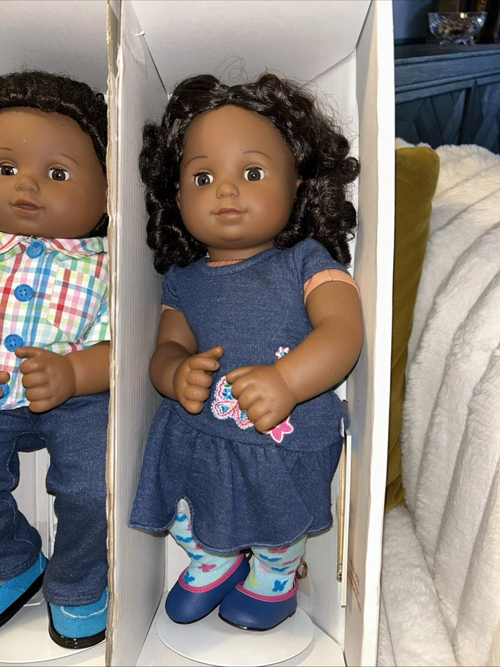 Rare American Girl Bitty Baby Twins  dark skin, black, curly hair Boy & Girl - Image 2 of 4