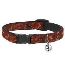 Cat Collar Breakaway with Bell Antlers Brown/Turquoise/Gold NARROW Fits 8.5-12"