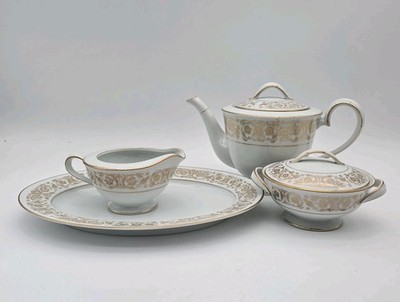 Noritake Raphael  Tea Set   Teapot, Sugar Bowl, Creamer & Platter Made In Japan 