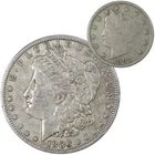 1886 O Morgan Dollar VF Very Fine 90% Silver with 1907 Liberty Nickel G Good