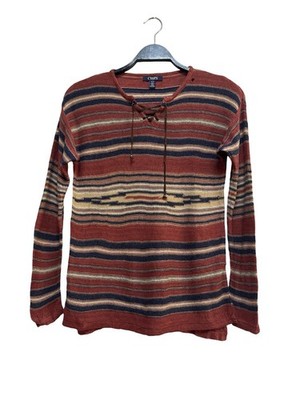 CHAPS Denim Damen Pullover Gr. S Gestreift Schnürung Boho Western Look