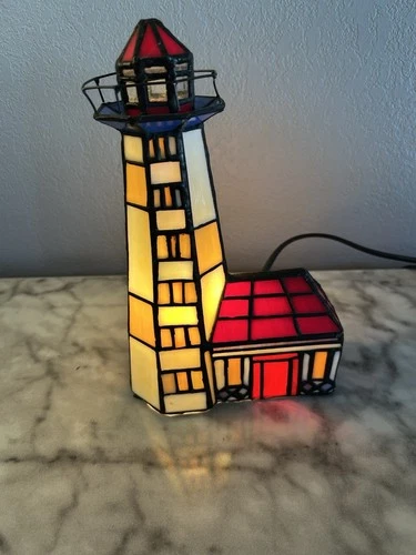 Vintage Tiffany Style Beacon Lighthouse Table Lamp Night Lights Stained Glass