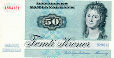 Denmark 50 Kroner XF Pinholes Banknote 1996 P-50m Prefix D2 Andersen-Heering Sig