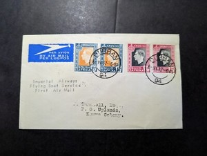 1937 South Africa Airmail First Flight Cover FFC Durban to Uplands Kenya Colony