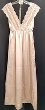 Vintage NWT Val Mode Deep Plunge Lace Bust Rosette Long Maxi Nightgown L