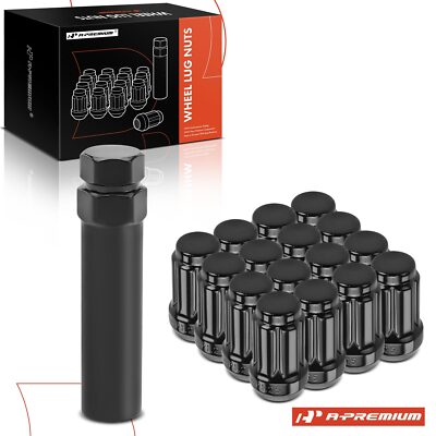 A-Premium 16 Pack w/Key M12x1.25mm Wheel Lug Nut Black Tapered for Yamaha Viking