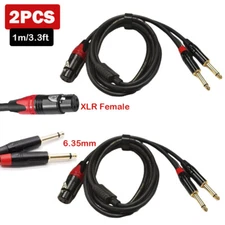 2PCS 1M XLR Female to Dual 1/4" 6.35mm TS Mono Y Splitter Microphone Cable
