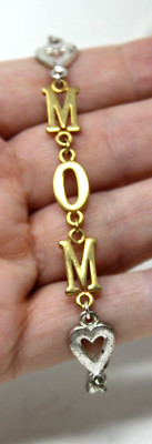 Avon MOM Bracelet  8''  Gold & Silver Tone Open Hearts Link  #J1-R