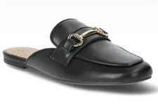 TIME and TRU Womens Slip On Mules  Size 6 Black Gold Trim Comfort Flats New