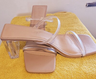 Women's Primark Transparent Nude Sandals Clear High Block