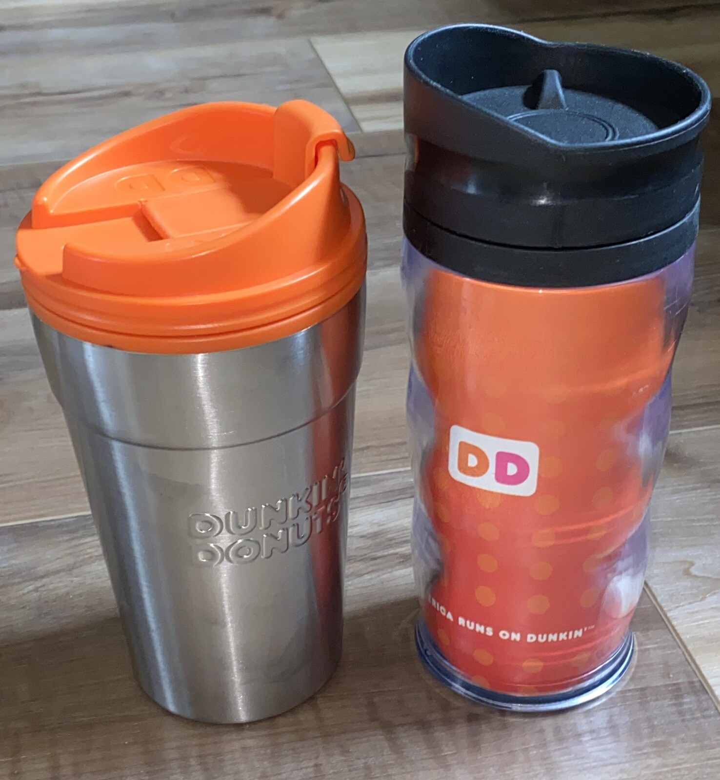 Dunkin Donuts Stainless Steel Thermos Travel Mug Cup Orange Lid 14oz And Tumbler