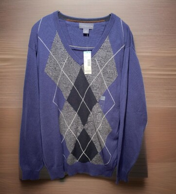 Covington Dark Blue Argyle Sweater Mens Size L Long Sleeve Heavy Knit NWT