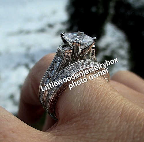 14k White Gold Sterling Princess Diamond cut Engagement Ring Wedding Set NEW - Picture 11 of 12