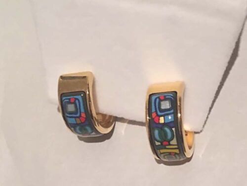 Authentic FREY WILLE Hundertwasser Méditerranée Enamel Clip Post Earrings NIB - Picture 3 of 6