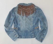 Kc Designs Denim Jacket With Faux Leather Tassels With Rhinestones