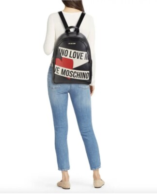 LOVE MOSCHINO Women Black Multi Logo Heart Backpack NWT LOVE MOSCHINO Women Black Multi Logo Heart Backpack NWT  main image 3