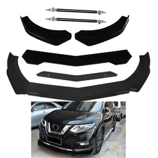 For Nissan Front Bumper Lip Splitter Spoiler + Strut Rods Glossy Black Spoiler