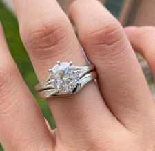 2Ct Round Cut Real Moissanite Bridal Set Engagement Ring 14K White Gold Plated