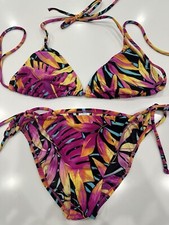Venus Vibrant Neon Bikini Triangle Top D String Cheeky Bottoms Sz 10 Perf