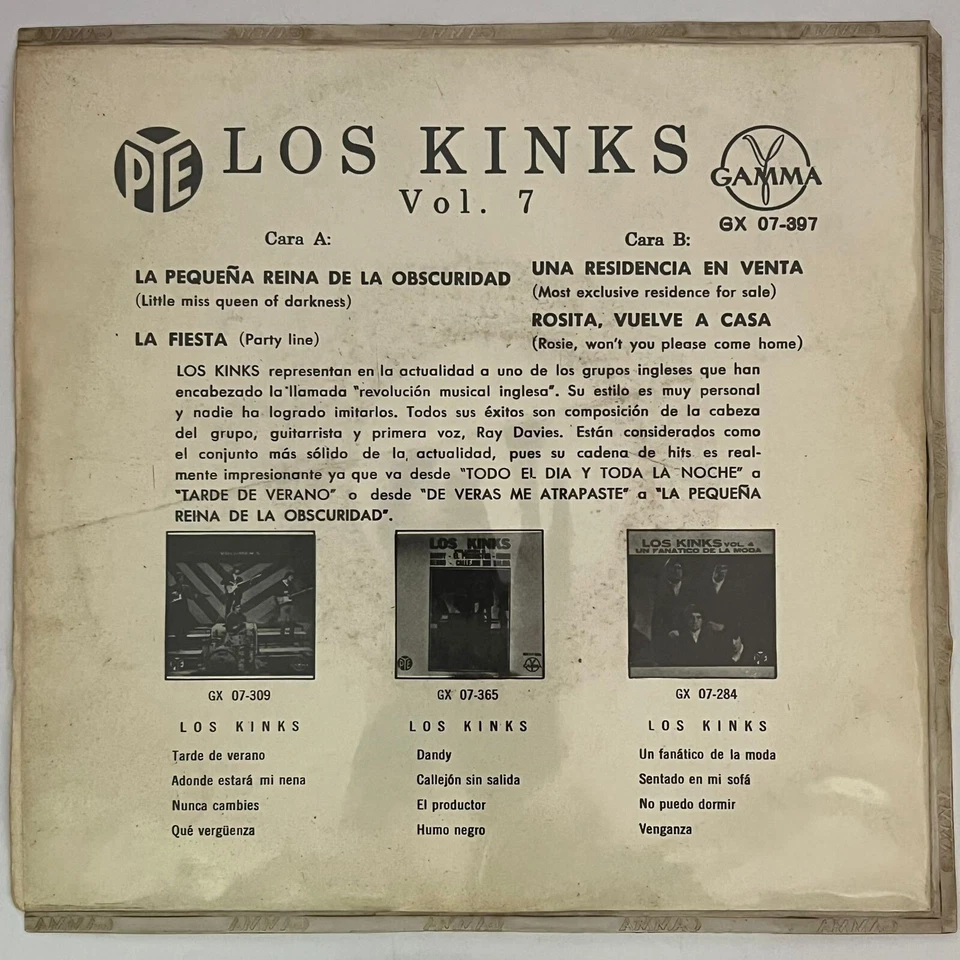 LOS KINKS - VOL. 7 - RARE MEXICAN 7" EP PS MUSTY SMELL, MOD - Image 2 of 4