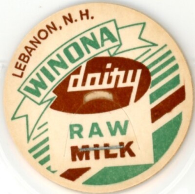 Milk Bottle Cap - Winona Dairy - Lebanon, New Hampshire, NH - RAW MILK