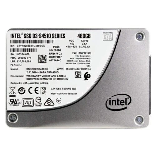 Intel D3 S4510 480GB Series SSD 2.5" SATA 6Gb/s Solid State Drive SSDSC2KB480G8