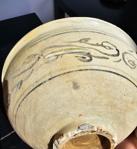**RARE** 14th Century A.D. Sukhothai Underglazed Black Decorared Bowl (2) - Picture 5 of 11