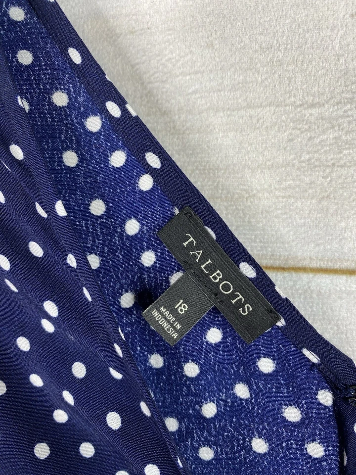 Mono Talbots Mujer 18 Azul Blanco Lunares Rayón Cuello en V Bolsillos Ligeros Foto 3 de 4