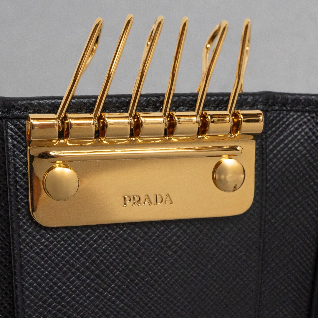 PRADA Key Case 1PG222 Black Saffiano Leather Gold Logo 6 Key PRADA Key Case 1PG222 Black Saffiano Leather Gold Logo 6 Key