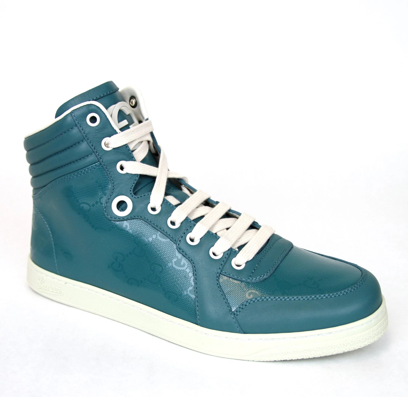 Baskets hautes authentiques Gucci pour hommes GG Imprime neuves, Aqua, 343135 4715