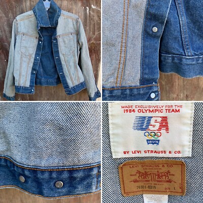 1984 Olympic Team Vintage Levis Denim Jacket 76001-0214 Size L 80s