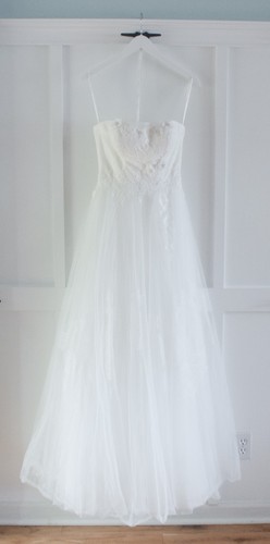 Melissa Sweet Size 4 Strapless Pleated Tulle & Lace Ivory Wedding Gown Dress - Picture 8 of 12