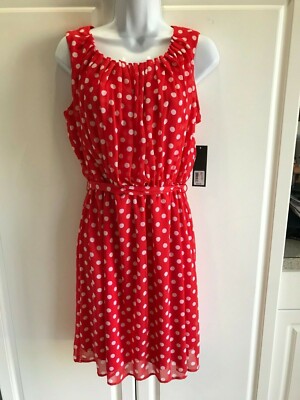 New Women's GNW  Sleeveless Red & White Polka Dot Dress Size 6 Vintage Pleated