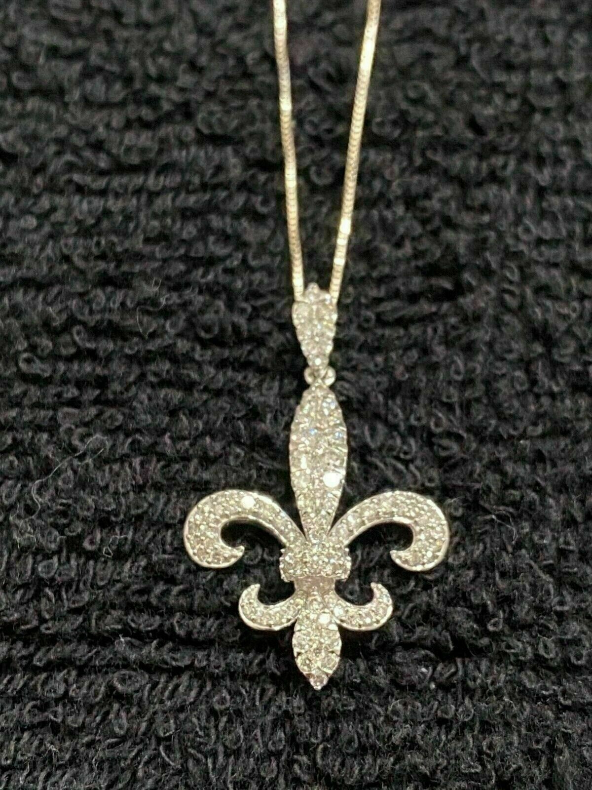 Fleur De Lis Pendant In 2Ct Round Cut Simulated Diamond 14k Yellow Gold Plated
