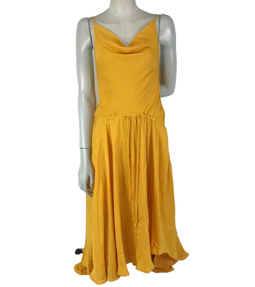 Here Comes The Sun Dress Yellow Size 8 Straps Drawstring Waist Midi Lined Party