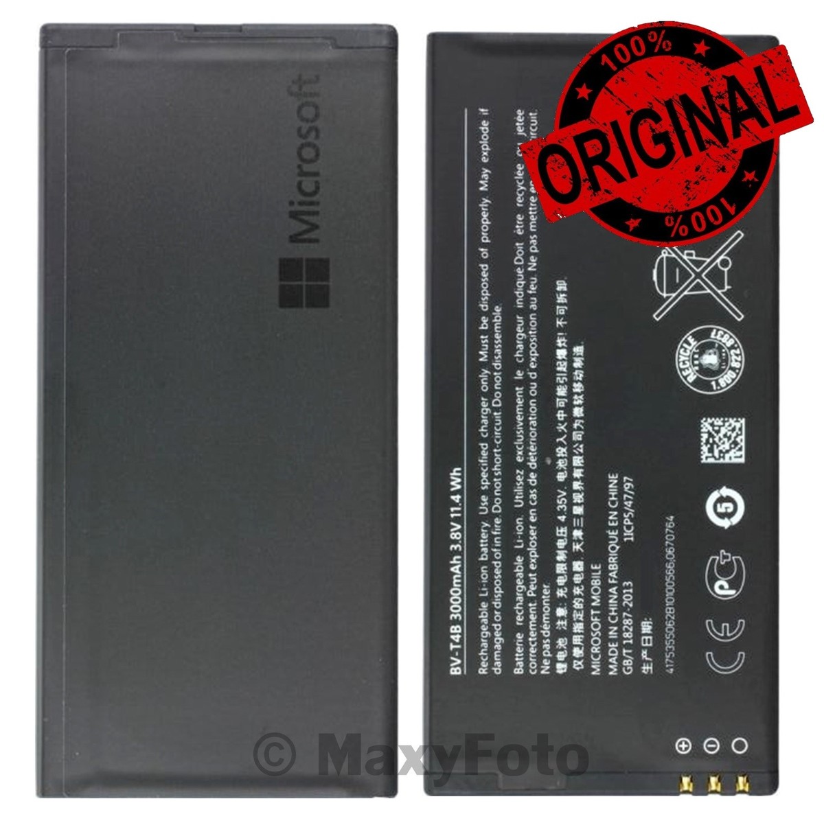 Batteria Originale Microsoft BV-T4B 3000mAh Per Lumia 640 XL Dual SIM – Litio, Nera